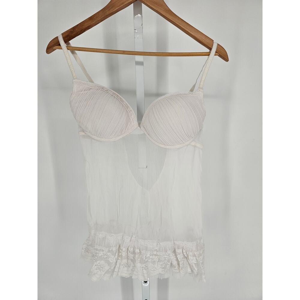 Cassandra Intimates Womens Sz M Sheer White Nightie Nightgown Ruffled Hem